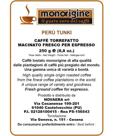 Grinded Arabica for espresso Coffee Peru Tunki - 250 gr - Buy Online on GoSupps.com
