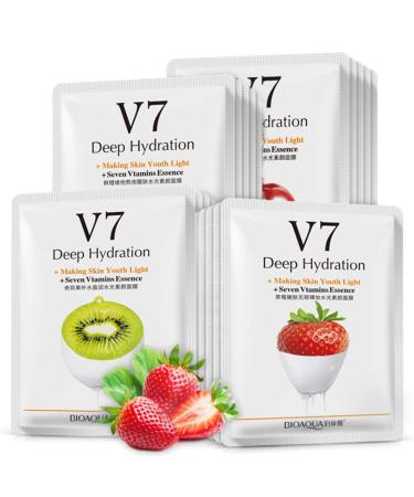 BIOAQUA V7 Deep Hydration Making Facial Skin Youth Seven Vitamins Essence Orange Kiwi Apple Strawberry Face Mask Refreshing Moisturizing Natural Extract 30g x 8 PCS