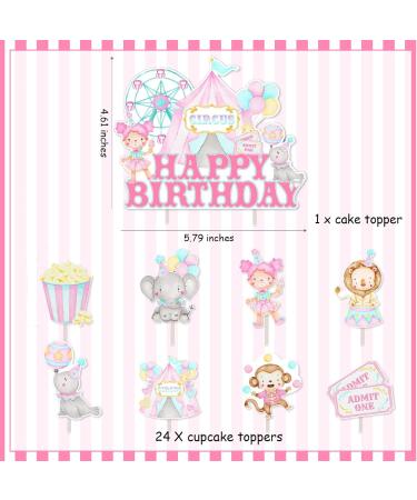 Circus Birthday Party Decorations Girl - Happy Birthday Cake Topper & Circus Animal Cupcake Toppers Pink Pastel Carnival Circus Party Decorations for 1st 2nd 3rd 4th 5th Birthday 25pcs - Buy Online on GoSupps.com
