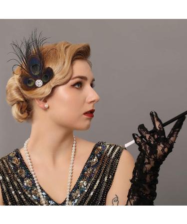 GORTIN 1920s Flapper Feather Hair Clip - Great Gatsby Headband Black Peacock Feather Headpiece - Rhinestone Art Deco Headwear for Women & Girls - Buy Online on GoSupps.com