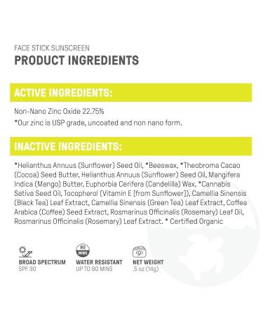 Raw Elements Face All-Natural Mineral Sunscreen Stick Non-Nano Zinc Oxide 95% Organic Water-Resistant 80 Min Reef Safe All Ages Safe SPF 30+ Travel Sunblock 0.5 oz 2PK - Buy Online on GoSupps.com
