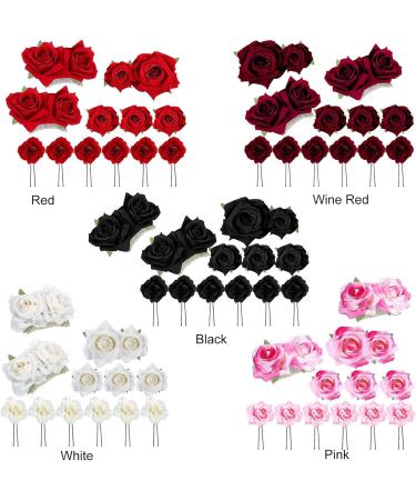 Rose Hair Clip Flower Hairpin Rose Brooch Floral Clips Rose Hair Clip for Thick Hair Flower Pins Wedding Hair Accessories for Women for Women's Hair Accessories Bridal Hair P Wine red - Buy Online on GoSupps.com