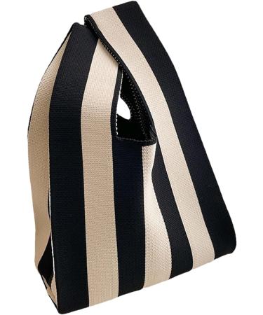 Generically Striped Wrist Bag - Knitted Top Handbag | Simple Style Shopping Bag | Striped Crochet Hobo & Bucket Pocket | Beige Knitted Tote - Buy Online on GoSupps.com
