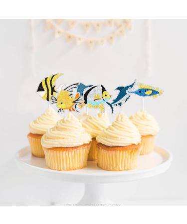 Cute Ocean Fish Themed Cupcake Toppers 18-PC Set - Perfect for a boy's or girl's ocean-themed birthday party and baby shower party decorations for kids - SugarGera 6 - Buy Online on GoSupps.com