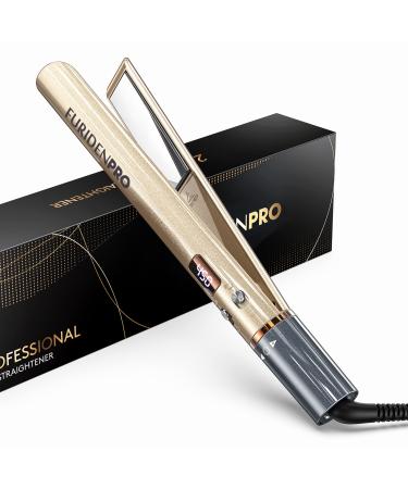 FURIDEN PRO Hair Straightener and Curler 2 in 1, Flat Iron Curling Iron in One, Flat Iron Hair Straightener, No Frizz | Long-Lasting Finish(Gold) Gold hair straightener