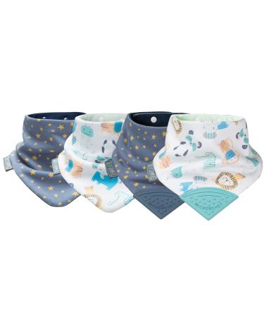 Cheeky Chompers Neckerchew and Neckerbib Dribble Bib Bundle- Teething Bibs for Toddlers and Babies - Bandana Style - Baby Bib Gift Set with 4 Dribble Bibs - Award Winning Teething Bibs Midnight Stars & Cheeky Animals