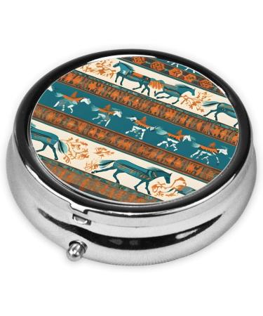 Portable Horse Printed Mini Round Pill Box | 3 Compartment Travel Pill Organizer for Home & Office - Buy Online on GoSupps.com
