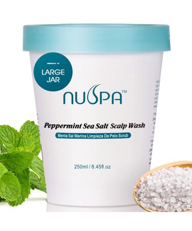 Nuspa Peppermint Sea Salt Scalp Scrub Natural Scalp Exfoliator Dandruff Dry Scalp Treatment Shampoo with Moisturizing Jojoba Oil and Avocado Oil Cruelty-free