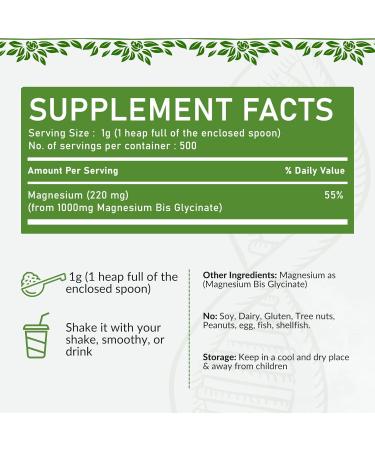 Ultimate Calming Magnesium Glycinate Powder Supplement - 17.6oz (500g) by Cosynee - Buy Online on GoSupps.com