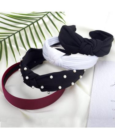 Deoot Pearl Knotted Wide Headband for Women - Non Slip Black Hair Accessory - Buy Online on GoSupps.com