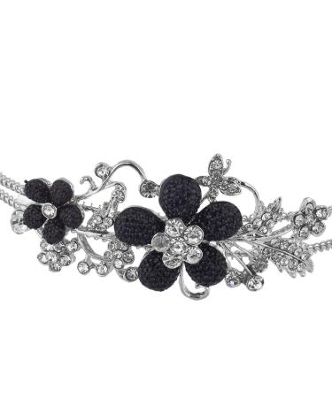 Silver Crystal Rhinestone Black Glitter Flower Coil Headband - Lux Accessories - Buy Online on GoSupps.com