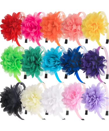 XIMA Headbands for Girls Chiffon Flower Hairbands with Teeth for Kids Teens Children Hair Accessoies Pack of 15