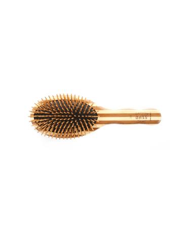 Bass Brushes Extra Large Oval Hair Brush Cushion Wood Bristles with Stripped Bamboo Handle 1 Hair Brush