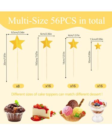 56Pcs Cake Topper Star Glitter Cupcake Toppers Gold Cake Decorations for Boys Girls Birthday Wedding Engagement Baby Shower Anniversary Party Decoration Mixed Size - Buy Online on GoSupps.com