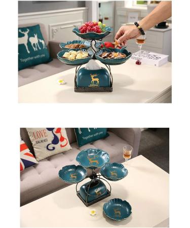 Fruit Bowl 2 Tier Fruit Bowl Set with Metal Rack Five Ceramic Fruit Bowl Serving-Tiered Serving Stand-Dessert Appetizer Cake Candy Fruit Bowl for Kitchen Counter - Buy Online on GoSupps.com