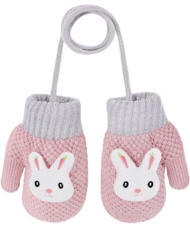 Cute Fox Knitting Short Gloves for Toddler Kids | Winter Thermal Plush Lining | 1-3 Yrs | Pink/3D Rabbit Design - Buy Online on GoSupps.com