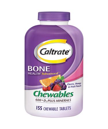 Caltrate Chewables 600 Plus D3 Plus Minerals Calcium Vitamin D Supplement, Cherry, Orange And Fruit Punch - 155 Count 155 Count (Pack of 1)