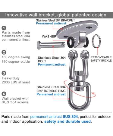 SELEWARE Swing Hangers | Heavy-Duty 360 Swivel Set Brackets (2 Pack) | 2000 lb Capacity Stainless Steel | Playground Porch Swing, Chair, Yoga Hammock, Tire Pod | Anti-Rust SUS304 - Buy Online on GoSupps.com