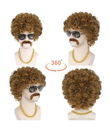 ANOGOL 4Pcs Set Brown Afro Wig for Men | 70s and 80s Costumes | Disco Outfits for Halloween and Parties - Buy Online on GoSupps.com