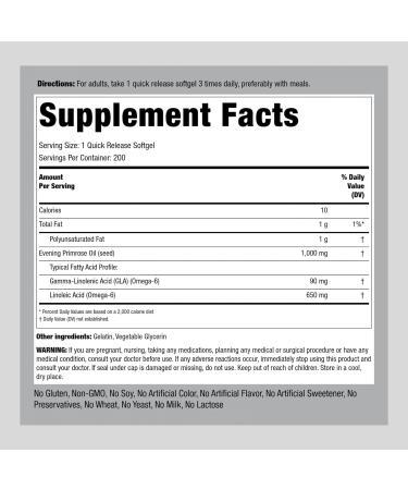 Piping Rock Evening Primrose Oil 1000mg - 200 Softgels - Buy Online on GoSupps.com