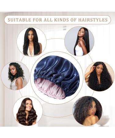 Welrog Adjustable Satin Hair Hood for Women - Reversible Silk Bonnet Sleep Cap in Blue & Pink | Perfect for Nighttime Hair Care - Buy Online on GoSupps.com