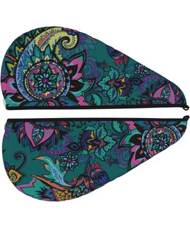 Super Absorbent Oriental Paisley Microfiber Hair Towel Wrap for Women | Coral Velvet Quick Dry Cap for Long Curly & Thick Hair - Buy Online on GoSupps.com