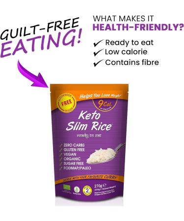 Eat Water Slim Rice Organic - Shirataki Keto Paleo Diet & Vegan Food Low Calorie Food Microwaveable Sugar & Free Fat Free | Ready to Eat (270g) - Buy Online on GoSupps.com