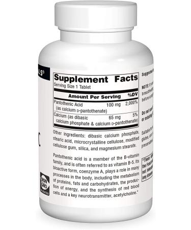 Source Naturals Pantothenic Acid 100 mg - 250 Tablets for Energy & Metabolism Support - Buy Online on GoSupps.com