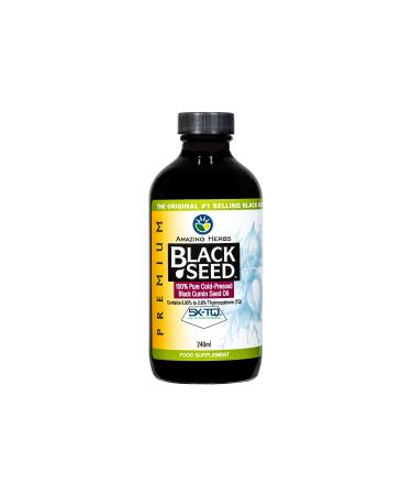 Black Seed Oil - Amazing Herbs Premium High Strength Pure Cold-Pressed Black Cumin Seed Oil (240ml 8oz Glass Bottle)