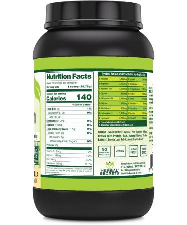 Herbal Secrets Plant Protein Powder 2 Lb - Vegan 28g Protein 6.1g BCAA 23 Servings - Made in USA (Vanilla - Buy Online on GoSupps.com