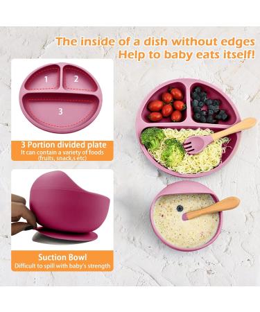 5pcs Baby Weaning Set with Adjustable Bib and Suction Bowl - Pink | BPA Free Feeding Sets for Babies and Toddlers - Buy Online on GoSupps.com