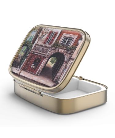 Pill can box with mirror retro 2 compartment Small Pillendose bronze rectangular pill box or vitamins fish oil nutritional supplements pills contain 1 piece F-14 vintage france