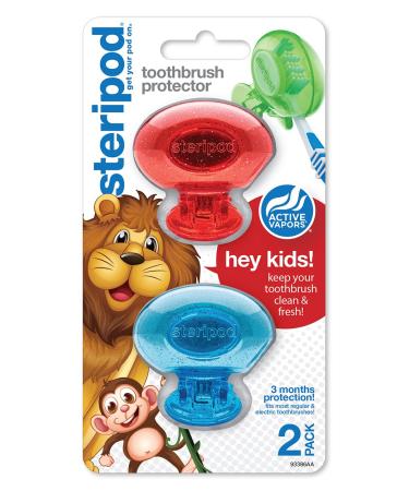 Steripod Kids' Clip-On Toothbrush Protector Keeps Toothbrush Fresh and Clean Fits Most Manual and Electric Toothbrushes Red and Blue Glitter 2 Count Red and Blue 2 Count (Pack of 1)