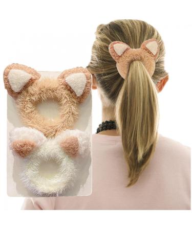 Mllkcao 2 pieces hair tie including plush cat ears Bear ears anti -sweet scrunching elasticity super sweet hair band hair jewelry for girls women uniform size A01#cat ears