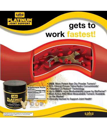 Saba Platinum Total Body Joint Support - High Absorption Curcumin Boswellia Vitamin D - 60 Capsules for Healthy Inflammation Response - Shop Internationally - Buy Online on GoSupps.com