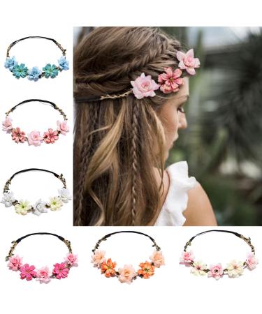 6 PCS Flower Crown Headbands for Women and Girls - Boho Wedding Bridal Hair Accessories - Buy Online on GoSupps.com