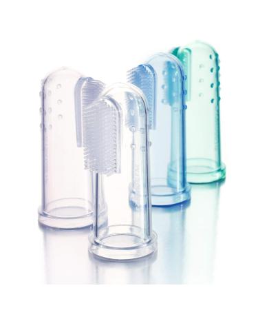 Baby Finger Toothbrush with Case | Silicone Gum Massager Teether for Babies 3 Months+ | Blue - Buy Online on GoSupps.com