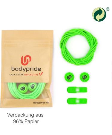 BodyPride Premium Lazy Laces - Elastic Quick Closure for Sports 12 Colors Reflective Fast Lace-Up System 120 cm Neon Green - No Tying Needed! - Buy Online on GoSupps.com