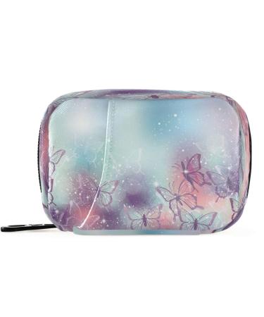 Pfrewn Pill Organizer Case 7 Day Butterfly Silhouette Art Travel Pill Box with Zipper Portable Small Weekly Vitamin Medicine Supplement Holder Pouch Bag