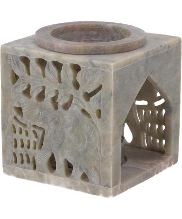 GURU Indian Fragrance Lamp - Essential Oil Diffuser & Tealight Holder | Cream White Bacon Stone Cube Elephant | 7.5x7.5x7.5 cm | Perfect for Aromatherapy & Home Fragrance - Buy Online on GoSupps.com