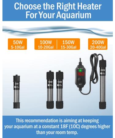 Adjustable 50-200W Submersible Aquarium Heater with LED Display - Ideal for 10-40 Gallon Tanks - Buy Online on GoSupps.com