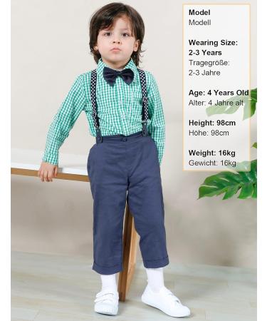 Mint Green Baby Boy 4pcs Gentleman Wedding Suit Set 18-24 Months - Long Sleeves Striped Shirts, Trousers, Suspenders, Bowtie - Buy Online on GoSupps.com