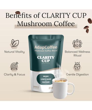 AdapCoffee Clarity Cup Instant Coffee with Adaptogenic Mushrooms Lions Mane Reishi Maitake Focus and Vitality Rich Taste of Raw Cacao 200 g 50 Cups - Buy Online on GoSupps.com