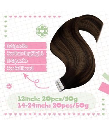 Youngsee Ombre Tape-In Hair Extensions - Real Human Hair 40cm Dark Brown to Medium Brown 50g Invisible Skin Weft - Buy Online on GoSupps.com