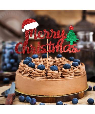 Merry Christmas Cupcake Toppers Red Glitter with Merry Christmas Letter Xmas Tree Cake Topper Decoration for Christmas Theme Party - Buy Online on GoSupps.com