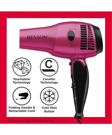 Revlon RVDR5012FPNK Ionic Ceramic Hair Dryer Tourmaline Technology Travel Friendly Retractable Cord Folding Hair Dryer 1875W Pink - Buy Online on GoSupps.com