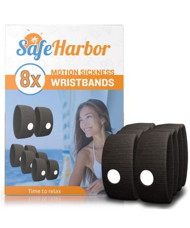 SafeHarbor 4-Pair Motion Sickness Wristbands | 8 Sea Sickness Bands Cruise Ship Accessories | Natural Acupressure Sea Sickness and Nausea Relief in Children and Adults | Helpful E-Book Included