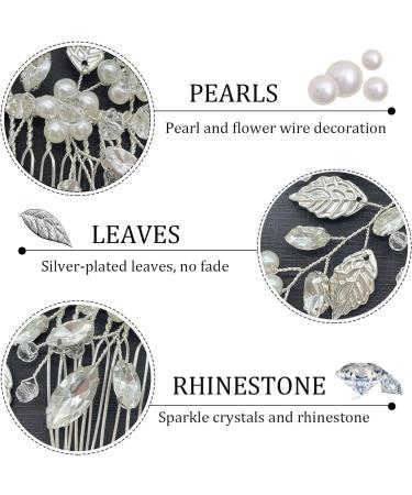 Bride Wedding Hair Comb Pearl Flower Hair Piece Bridal Crystal Leaf Hair Vine Comb Wedding Hair Accessories for Women Girls Bridemaid silver - Buy Online on GoSupps.com