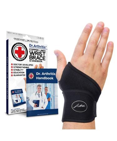 Doctor Developed Copper Wrist Brace/Carpal Tunnel/Wrist Support/Wrist Splint/Hand Brace -F.D.A. Medical Device & Doctor Handbook-Night Support for Women Men-Right & Left hands (Single) Single (R or L)