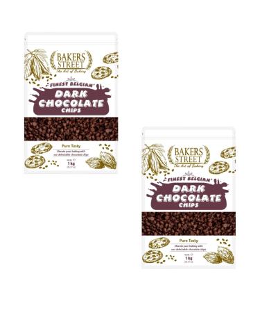 Finest Belgian | Dark Chocolate Chips | (2X1Kg) Pack | Premium Quality | Baking & Dessrets | Makeing Cake Muffin and all of bakings